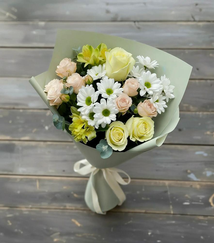 Букет цветов из: Альстромерии, Розы и Хризантемы в Большие Парфенки