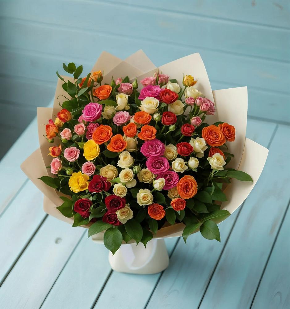 Букет Микс из разноцветных кустовых роз в Большие Парфенки