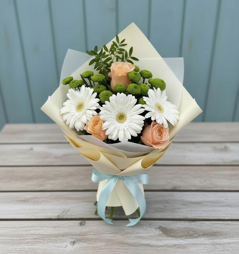 Букет цветов из: Герберы, Розы и Хризантемы в Большие Парфенки