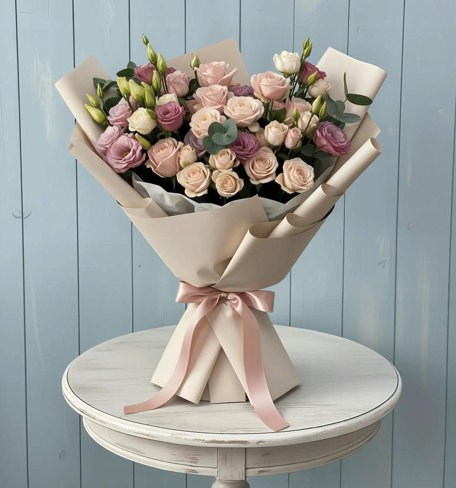 Букет цветов из: Розы и Лизиантусы в Большие Парфенки